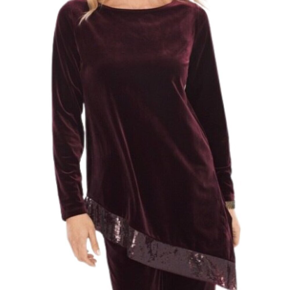 Travelers Womens 1 US Medium Collection Velvet Sequin Trim Top